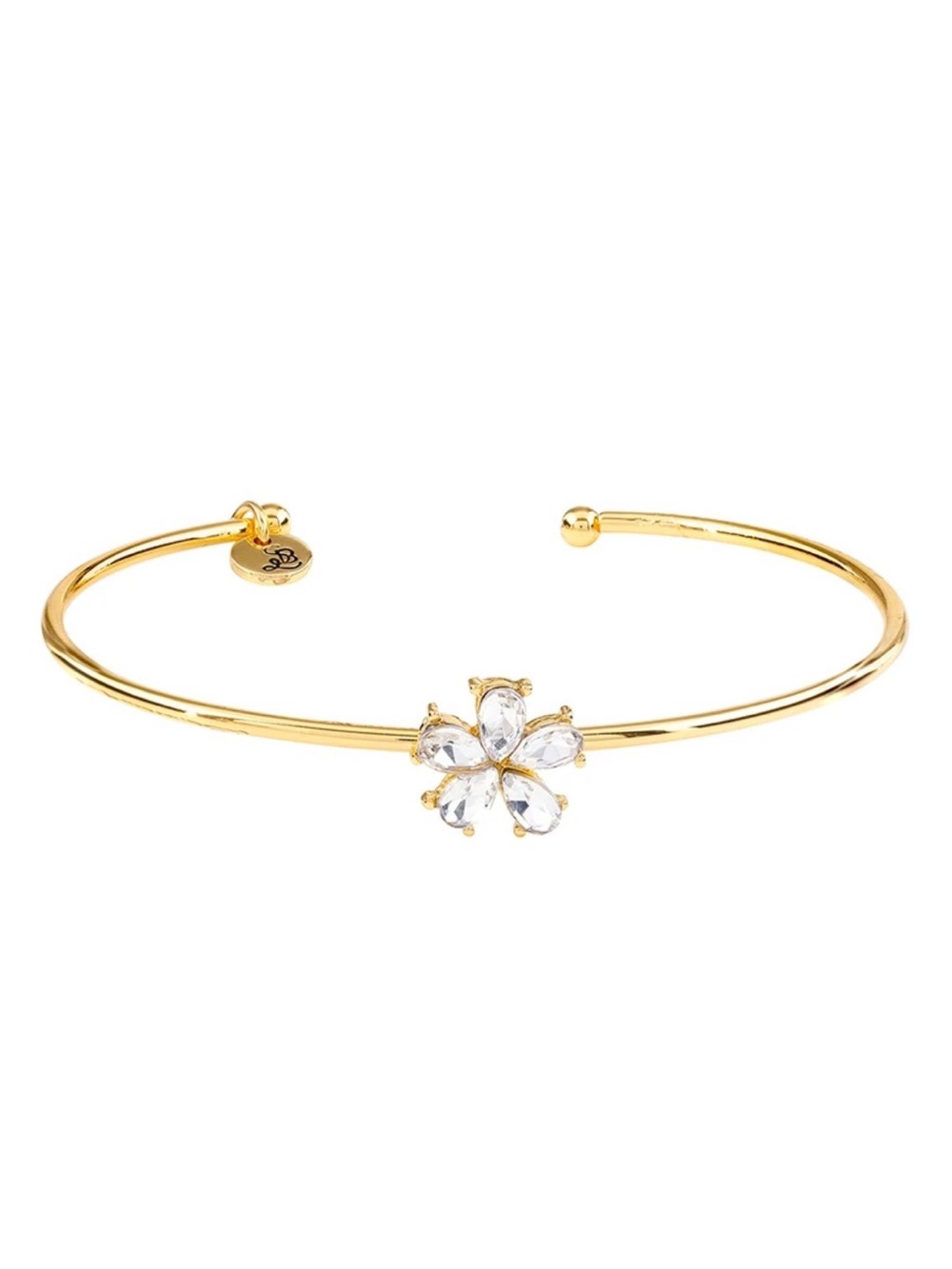 Santa Barbara Crystal Flower Open Bangle Bracelet